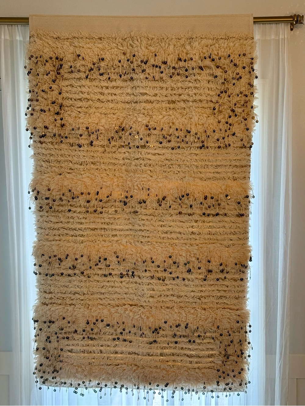 POTTERY BARN MOROCCAN WEDDING BLANKET WALL HANGING SHAG SEQUIN BOHO 3’ X 5’